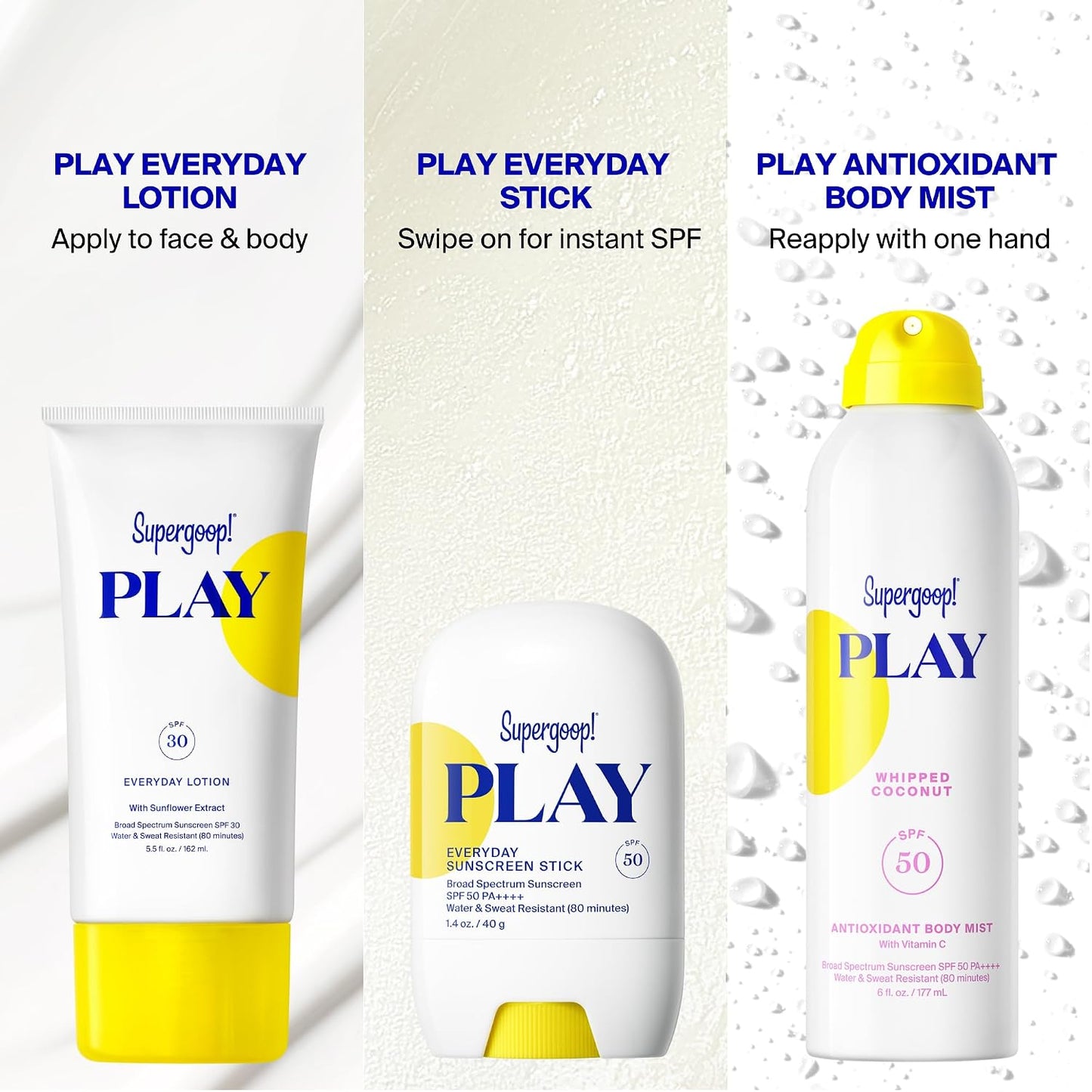 Supergoop! PLAY Antioxidant Body Mist w/Vitamin C - 6 fl oz - SPF 50 PA++++ Broad Spectrum Sunscreen - Body Spray - Great for Active Days - Whipped Coconut