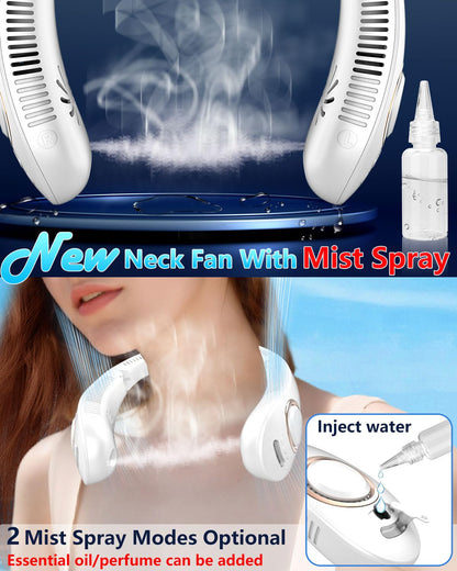 FWV Neck Fan with Cooling Plate, Quiet 30dB, 3-24Hrs Cooling,5500mAh Battery,LED Display Necklace AC Cooler, USB Bladeless Portable Personal Wearable Fans that Blow Cold Air for Men Women Kids Black
