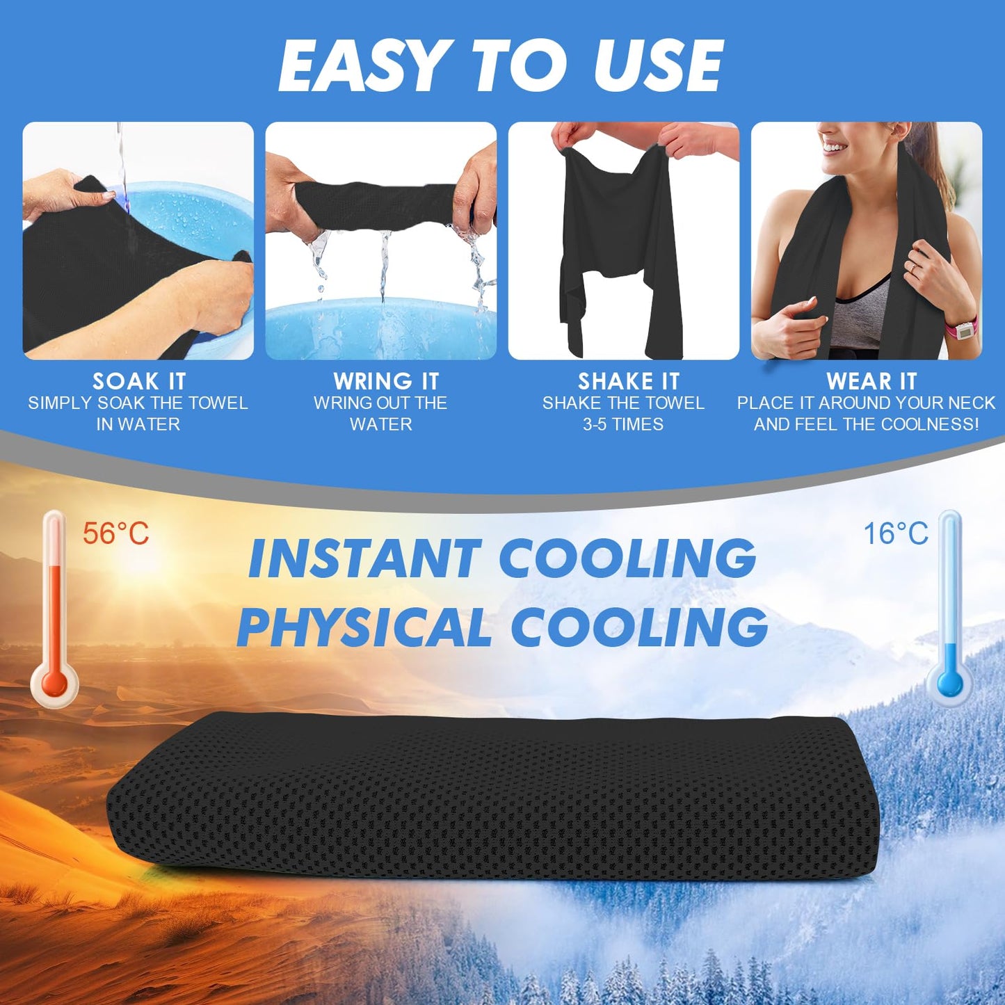 CSITE Cooling Towels (47"x12") for Neck and Face, Ice Towel for Hot Weather, Soft Breathable Chilly Gym Towels, Microfiber Towel for Work Out, Yoga, Running, Camping & More Activities（Green）