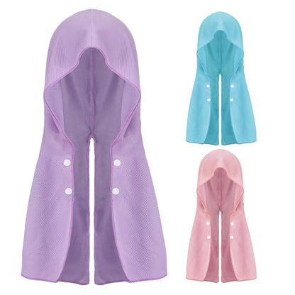 Acostop 3 Pcs Long Lasting Cooling Hoodie Towels for Neck and Face- Absorbent & Quick Drying Cooling Towel Wraps for Women, Sun Protection in Summer Extreme Heat Hot Weather (Blue, Purple, Pink)