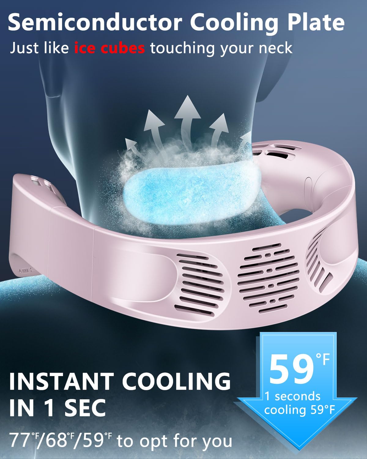Neck Fan with Cooling Plate,5500mAh Rechargeable, Ultra Quiet Operation, 5 Speeds & 3 Cooling Modes, USB-C Fast Charging, LED Display Battery & Gear, Bladeless Fans that Blow Cold Air for Travel Blue