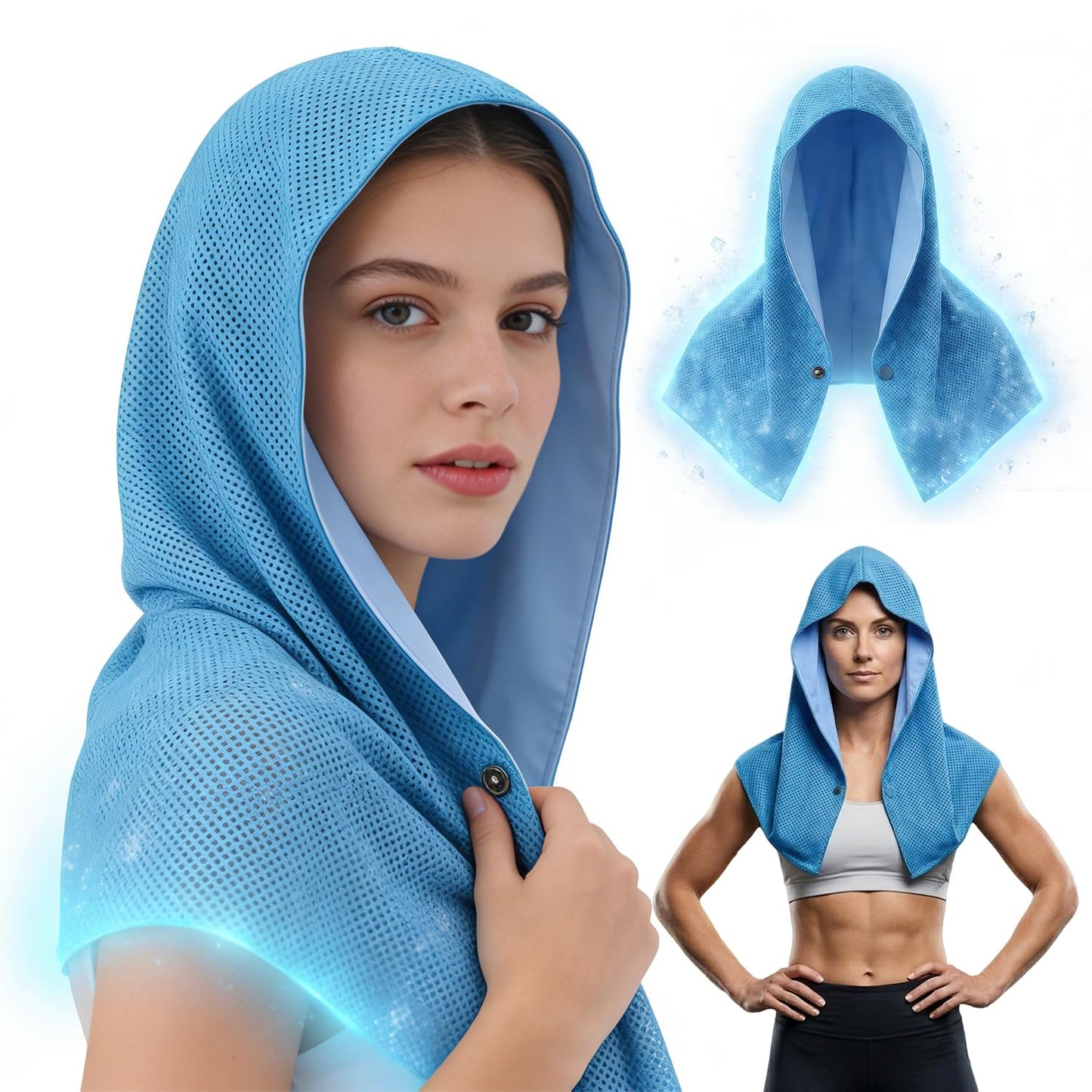 Cooling Hoodie Towels for Men and Women - Double-Layer Breathable PVA Cooling Towels for Neck and Face, Instant Cold Hooded Ice Towel for Sports, Gym, Hiking, Cycling in Hot Weather (Gray)