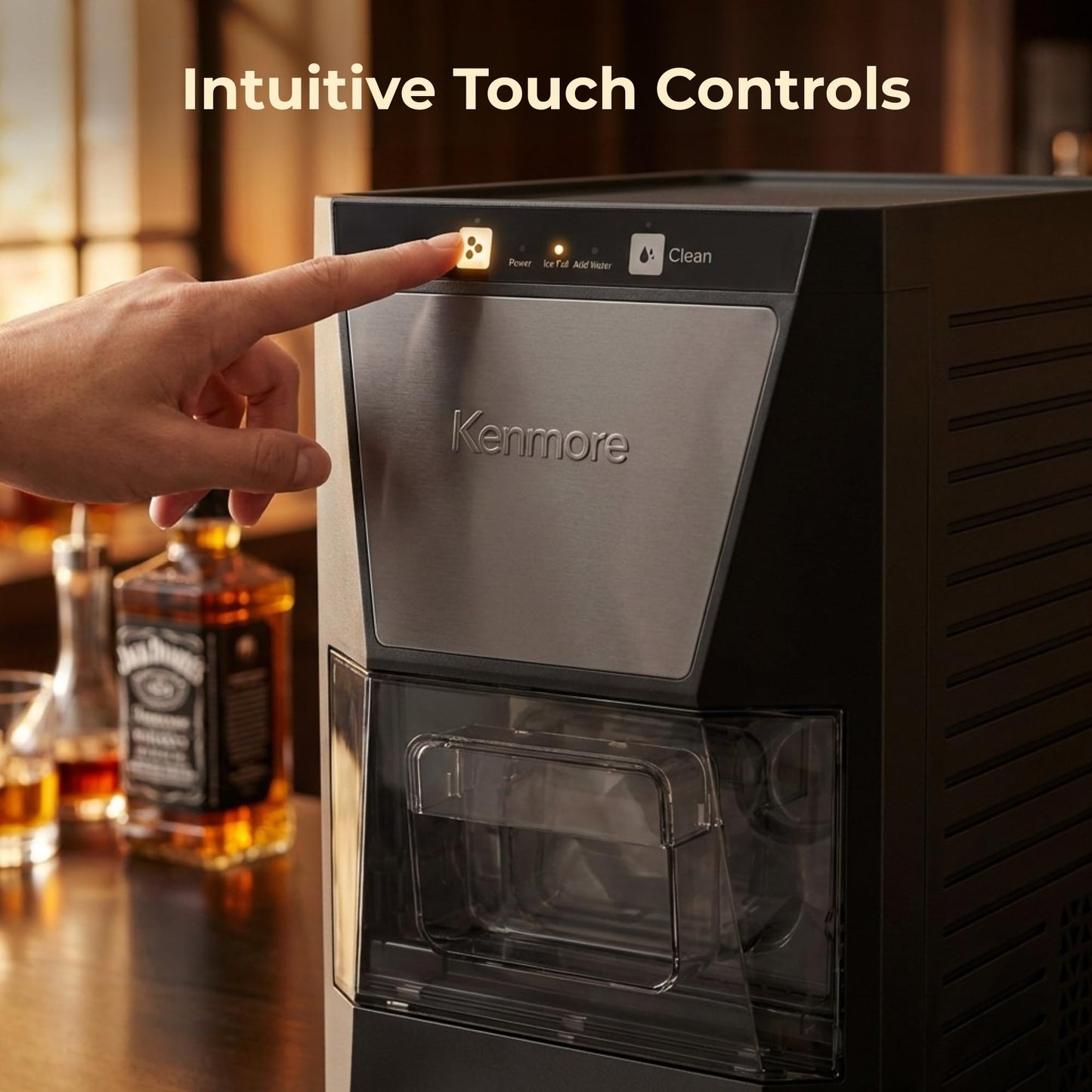 Kenmore Countertop Ice Maker Nugget Machine – Portable Self-Cleaning Máquina de Hacer Hielo para Casa, Crunchy Chewable Pebble Ice, 40lb/24hr Capacity, Stainless Steel