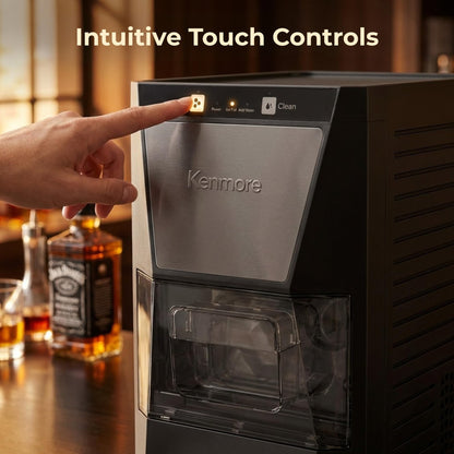 Kenmore Countertop Ice Maker Nugget Machine – Portable Self-Cleaning Máquina de Hacer Hielo para Casa, Crunchy Chewable Pebble Ice, 40lb/24hr Capacity, Stainless Steel