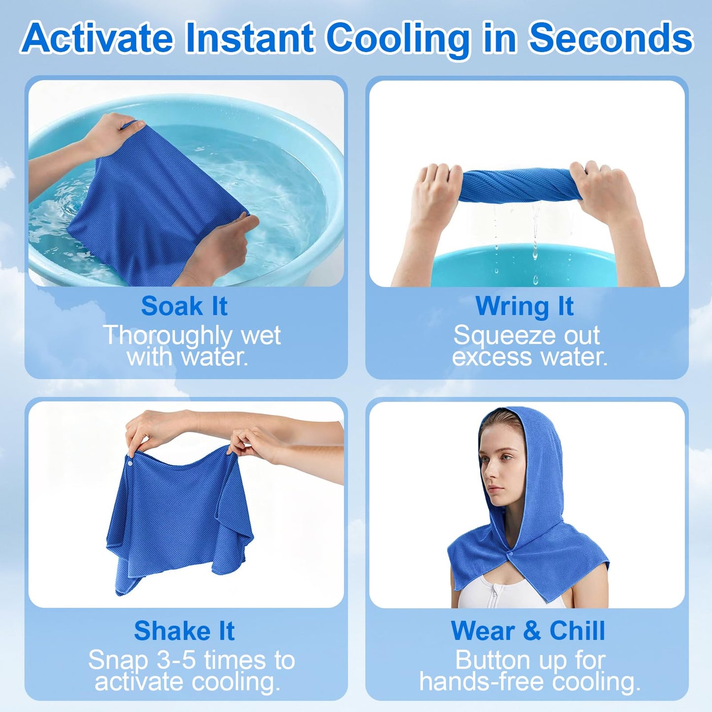 3 Pack Cooling Hoodie Towels for Neck and Face, UPF 50 Sun Protection & Instant Cooling Towels for Hot Weather, Soft Breathable Towel for Work Out, Sport, Gym, Camping & More Activities