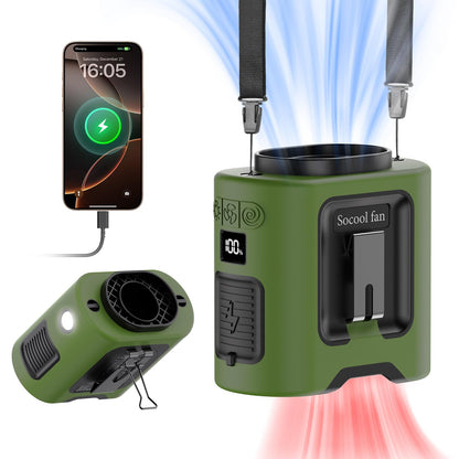 Socool 10000mAh Portable Waist Fan Clip on Wearable Belt Personal Fan Rechargeable Battery operated With 5 Speeds & Flashlight Neck Hands-Free 40H Cooling For Outdoor Camping Travel (Black)