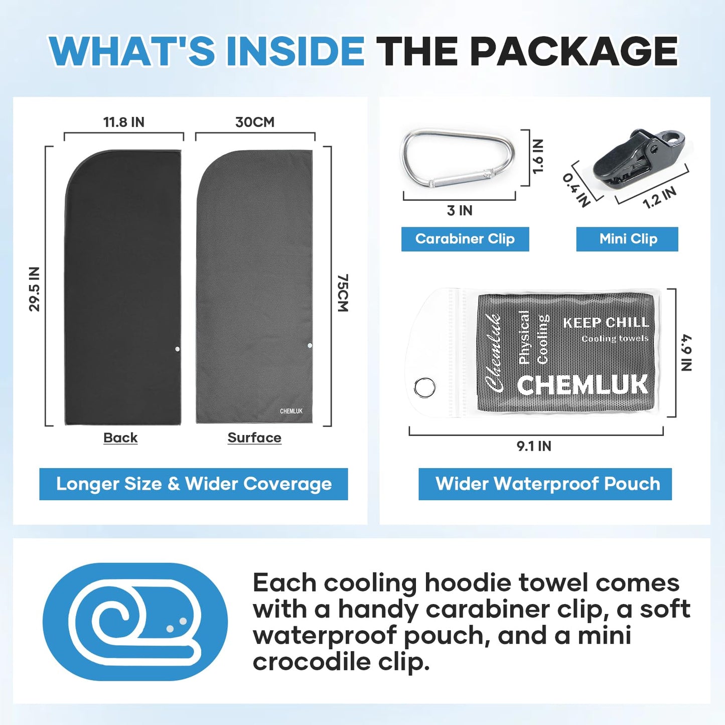 Cooling Rags for Neck: UPF50 Cooling Hoodie Towel with Case 2 Packs | Quick Dry, Chemical-free, Breathable, Soft, Portable, Cooling Towels for Face Hot Weather Workout Baseball Softball Sport