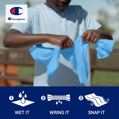 Champion Face & Neck Towel for Active Cooling (White), 34"x10" Lightweight Cooling Neck Wrap for Yoga, Hiking, and Outdoor Workouts, Reusable Sports Towel with Unique Fabric & Sun Protection
