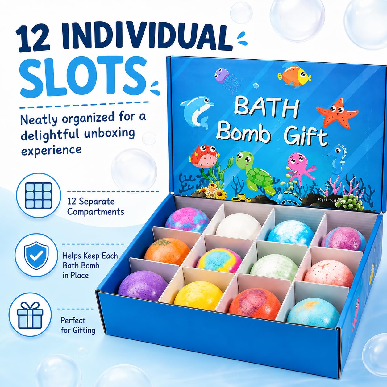 Bath Bombs with Toys Inside, 12 Pack Kids Bath Bombs with Surprise Inside, Play Fizz Bubble Bath Ball, Natural Organic Non Toxic Bath Bomb Gift Set for Boys Girls Toddler (Sea Animal)