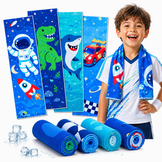 BobbleT 4 Pack Kids Cooling Towels, 30" x 9", Mini Cooling Towels for Neck and Face, Soft Breathable Cooling Neck Wraps for Girls, Ideal for Sports, School, Summer Camp & Outdoor Use