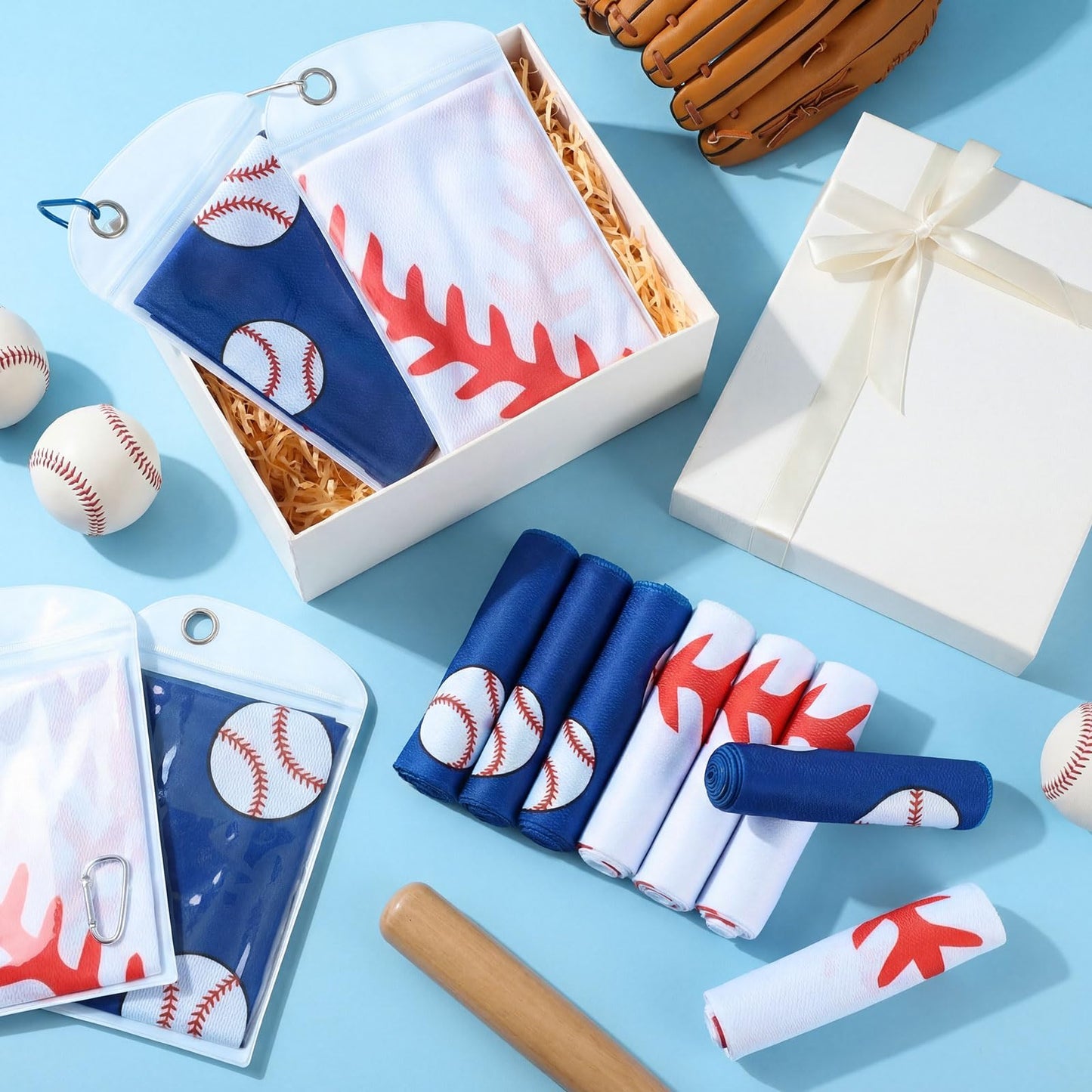 Mindsoft 12 Set Softball Cooling Towels for Sports Team Gifts with Carrying Pouch 30 x 9 Inch Softball Towels Bulk Microfiber Ice Cooling Rags for Birthday Party Favors Swag Bag Stuffers