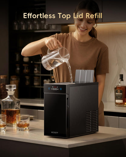 ecozy 2" Clear Ice Ball Maker Countertop with CrystalFlux Technology, 4 pcs in 40 Mins, 144 pcs/Day, Sphere Ice Maker with Automatic Water Supply, Self-Cleaning, Enhanced Insulation for Whiskey Bar