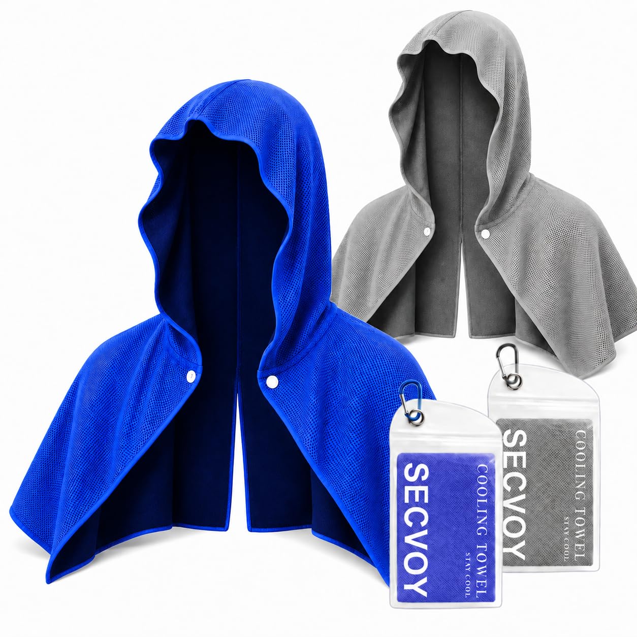 3 Pack Cooling Hoodie Towels for Neck and Face, UPF 50 Sun Protection & Instant Cooling Towels for Hot Weather, Soft Breathable Towel for Work Out, Sport, Gym, Camping & More Activities