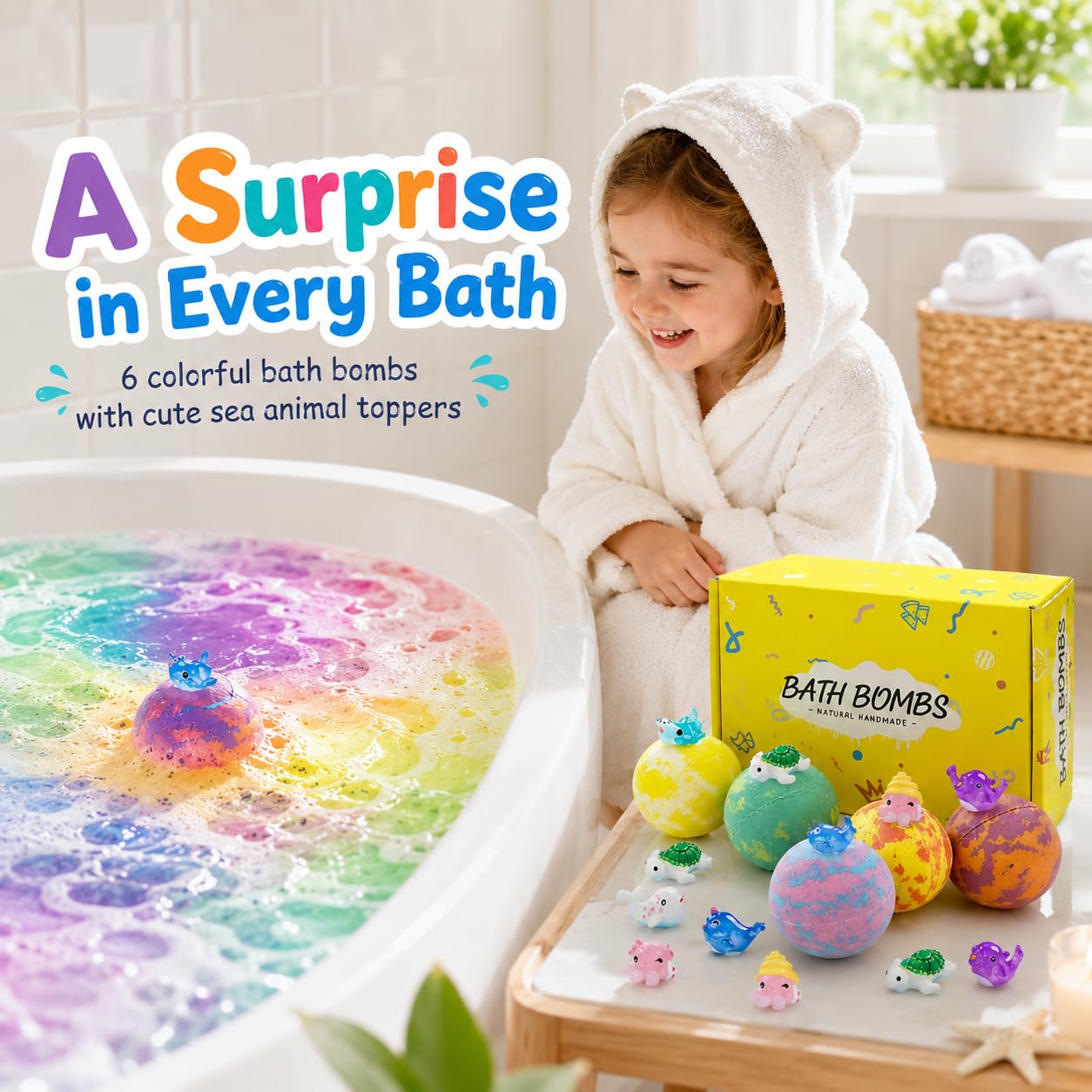 Bath Bombs with Toys Inside, 12 Pack Kids Bath Bombs with Surprise Inside, Play Fizz Bubble Bath Ball, Natural Organic Non Toxic Bath Bomb Gift Set for Boys Girls Toddler (Sea Animal)