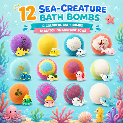 Bath Bombs with Toys Inside, 12 Pack Kids Bath Bombs with Surprise Inside, Play Fizz Bubble Bath Ball, Natural Organic Non Toxic Bath Bomb Gift Set for Boys Girls Toddler (Sea Animal)