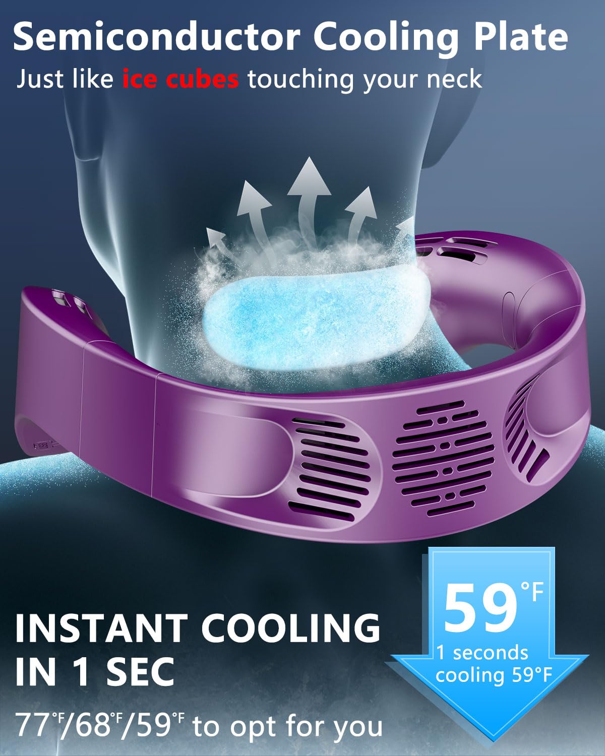 Neck Fan with Cooling Plate,5500mAh Rechargeable, Ultra Quiet Operation, 5 Speeds & 3 Cooling Modes, USB-C Fast Charging, LED Display Battery & Gear, Bladeless Fans that Blow Cold Air for Travel Blue