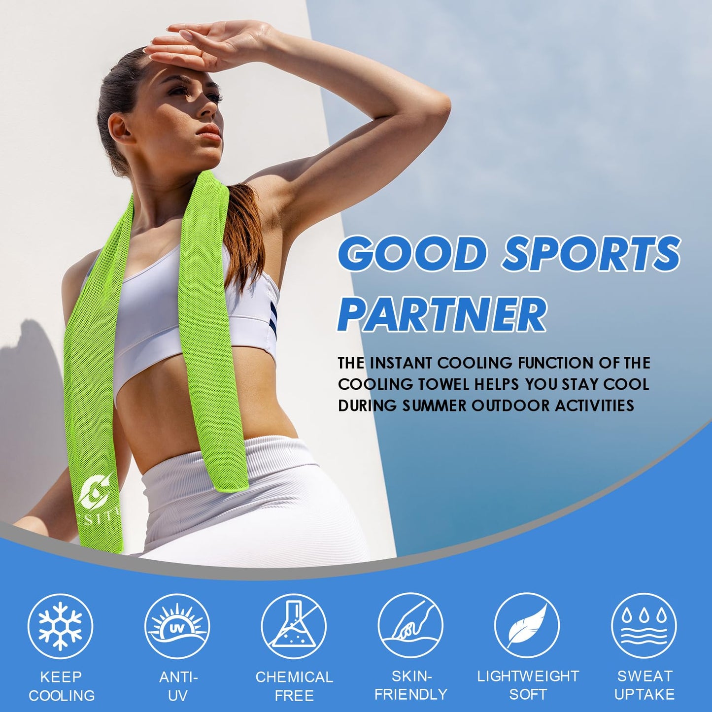 CSITE Cooling Towels (47"x12") for Neck and Face, Ice Towel for Hot Weather, Soft Breathable Chilly Gym Towels, Microfiber Towel for Work Out, Yoga, Running, Camping & More Activities（Green）