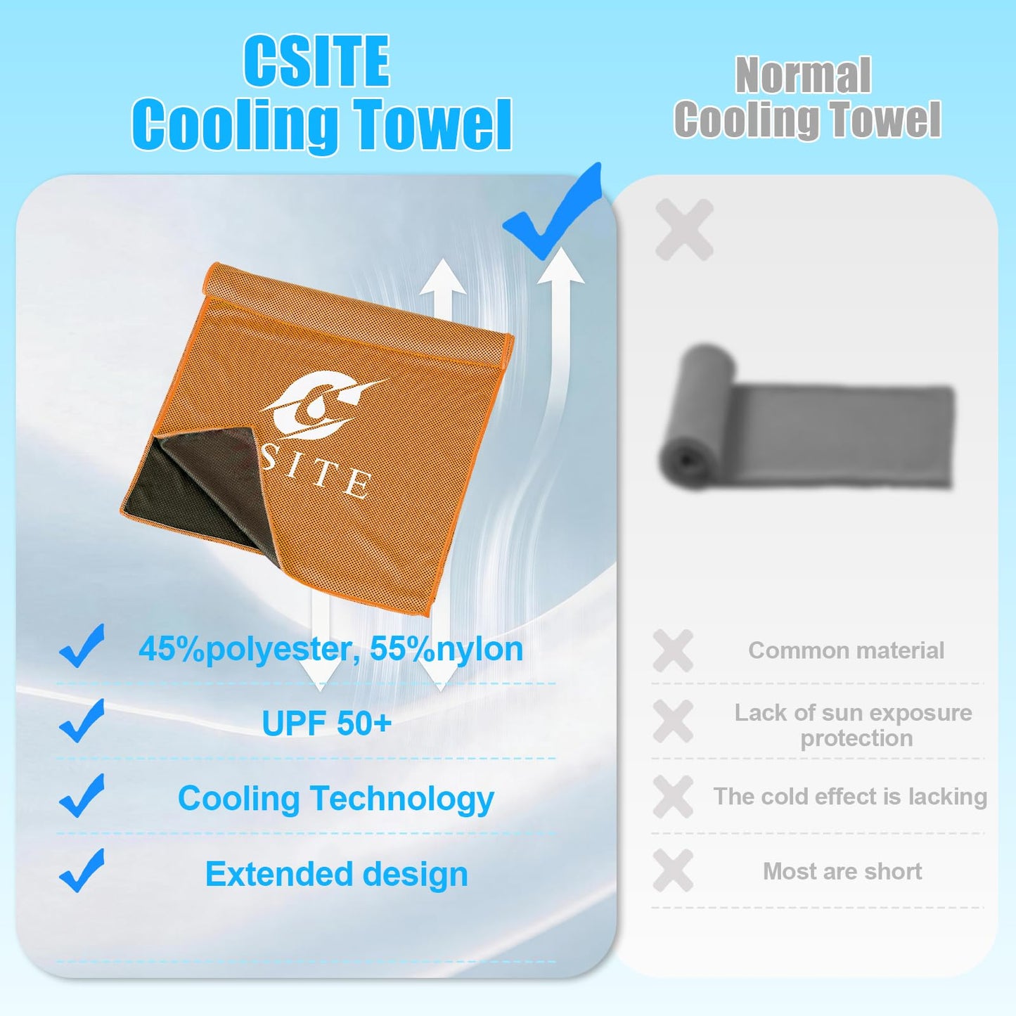CSITE Cooling Towels (47"x12") for Neck and Face, Ice Towel for Hot Weather, Soft Breathable Chilly Gym Towels, Microfiber Towel for Work Out, Yoga, Running, Camping & More Activities（Green）