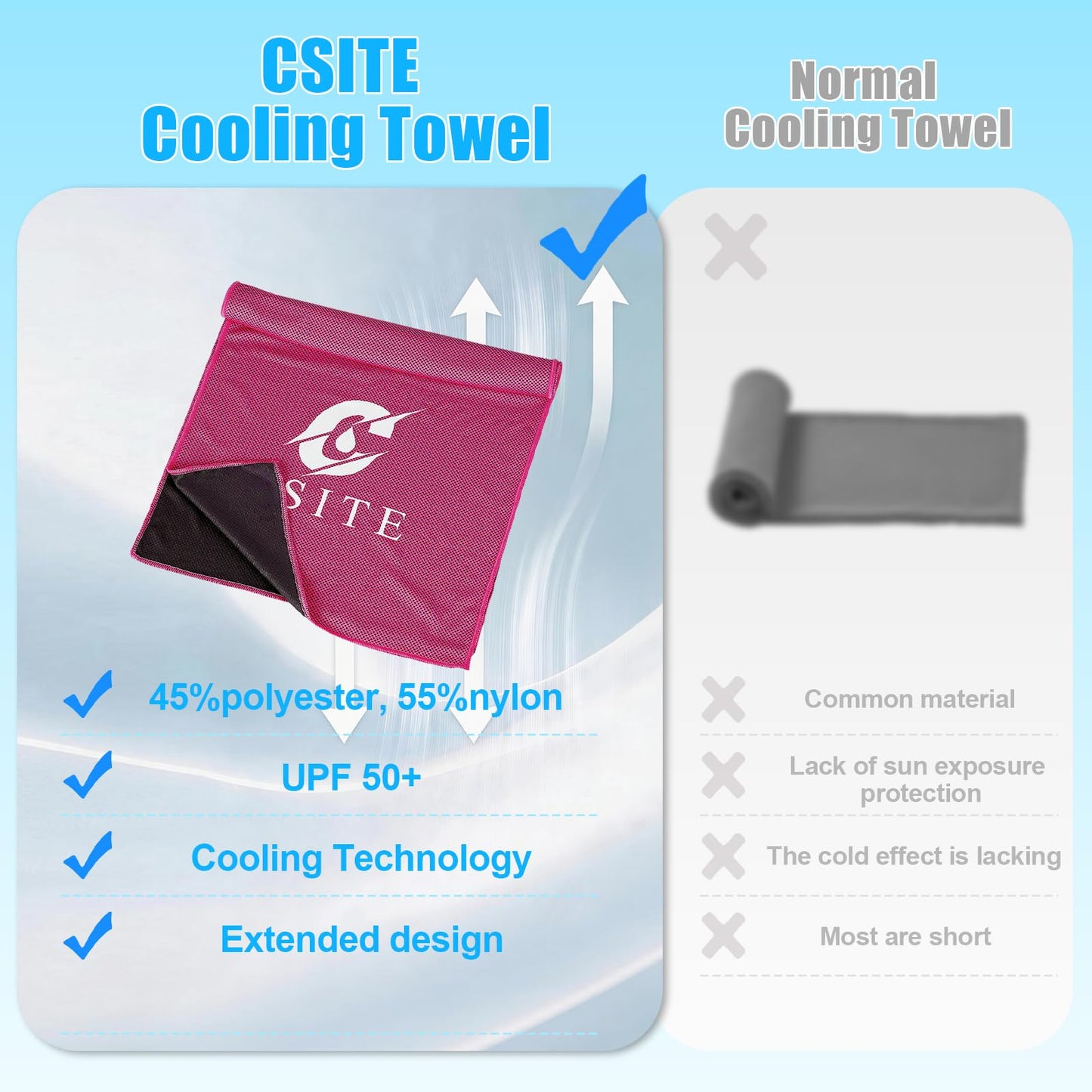 CSITE Cooling Towels (47"x12") for Neck and Face, Ice Towel for Hot Weather, Soft Breathable Chilly Gym Towels, Microfiber Towel for Work Out, Yoga, Running, Camping & More Activities（Green）