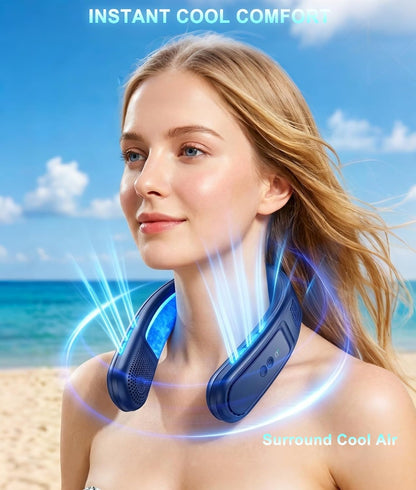 Neck Fan Air Conditioner with 2 Ice Cooling Plates, Portable Neck Fans Blow Cold Air Rechargeable,Personal Neck Cooler Wearable AC Travel Fan Dual Turbo Airflow for Outdoor Beach Golf Office Women Men