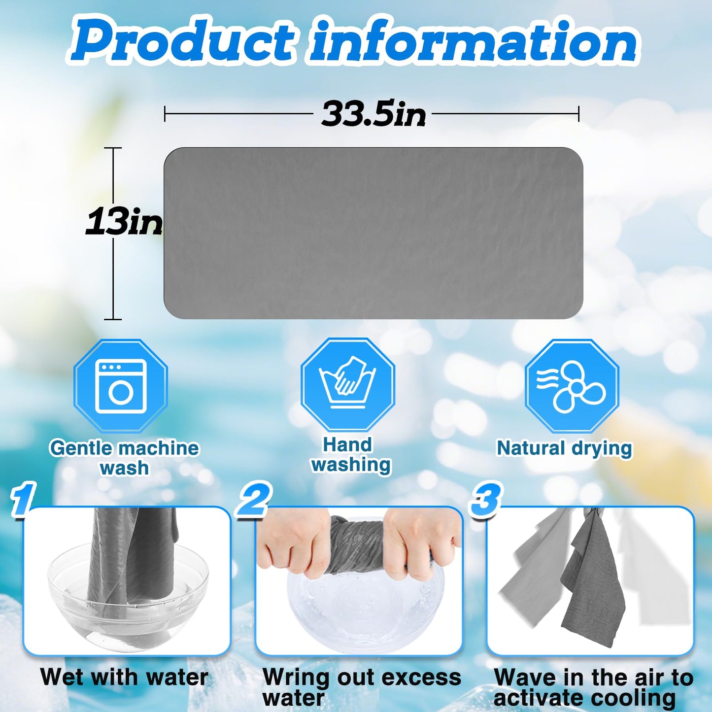 Cosweet PVA Cooling Towels - Quick Chilly Gym Towel Lasts 5 Hours for Neck and Face Hot Weather, Highly Absorbent, UPF 50+ for Outdoor Workout Sports Golf (2Pcs 33.5" x 13", Grey)