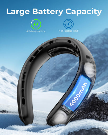 Portable Neck Fan, 4 Turbo Bladeless Neck Fan, 4000 mAh Battery Operated USB Rechargeable Personal Fan, 360° Cooling Hands Free Fan, 3 Speeds, LED Display, Wearable Fan for Office Travel Gifts