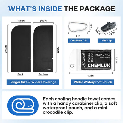 Cooling Rags for Neck: UPF50 Cooling Hoodie Towel with Case 2 Packs | Quick Dry, Chemical-free, Breathable, Soft, Portable, Cooling Towels for Face Hot Weather Workout Baseball Softball Sport