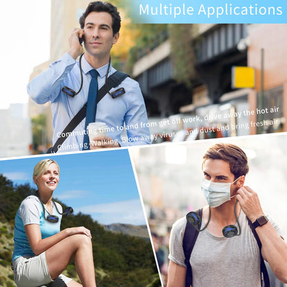 HandFan 10000mAh Portable Neck Fan Rechargeable, 48Hrs Long-Lasted Wearable Personal Fans, Hands Free Necklace Fans, Hanging Cooling Fan for Travel, Hiking, Fishing, Gifts for Women Men