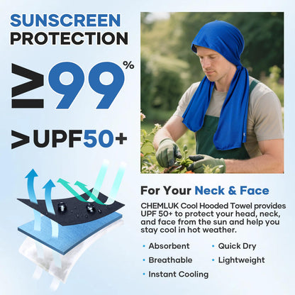 Cooling Rags for Neck: UPF50 Cooling Hoodie Towel with Case 2 Packs | Quick Dry, Chemical-free, Breathable, Soft, Portable, Cooling Towels for Face Hot Weather Workout Baseball Softball Sport