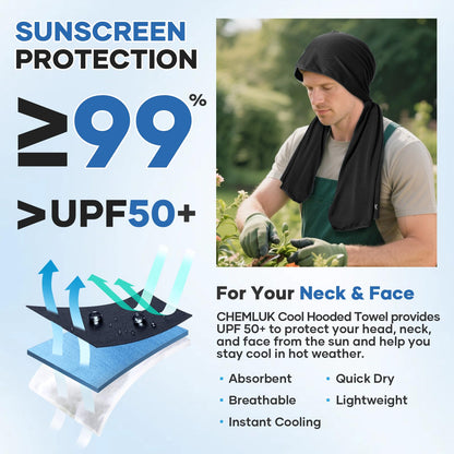 Cooling Rags for Neck: UPF50 Cooling Hoodie Towel with Case 2 Packs | Quick Dry, Chemical-free, Breathable, Soft, Portable, Cooling Towels for Face Hot Weather Workout Baseball Softball Sport
