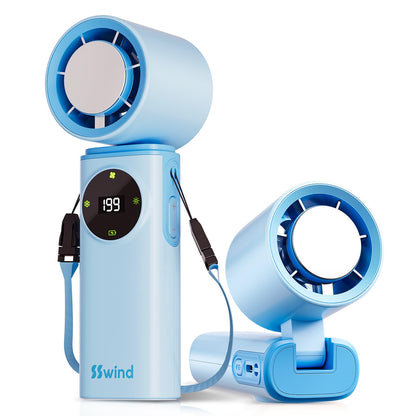 6000mAh Portable Handheld Fan with Ice Cooling, 199 Levels Stepless Speed, 20H Long Battery Life, 20000RPM Turbo Fan Rechargeable Personal Mini Fan for Travel, Outdoor, Makeup (White)