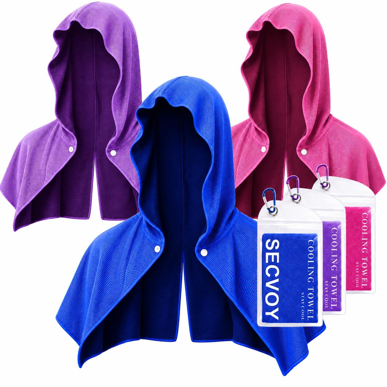 3 Pack Cooling Hoodie Towels for Neck and Face, UPF 50 Sun Protection & Instant Cooling Towels for Hot Weather, Soft Breathable Towel for Work Out, Sport, Gym, Camping & More Activities