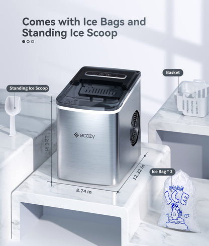 ecozy 2" Clear Ice Ball Maker Countertop with CrystalFlux Technology, 4 pcs in 40 Mins, 144 pcs/Day, Sphere Ice Maker with Automatic Water Supply, Self-Cleaning, Enhanced Insulation for Whiskey Bar