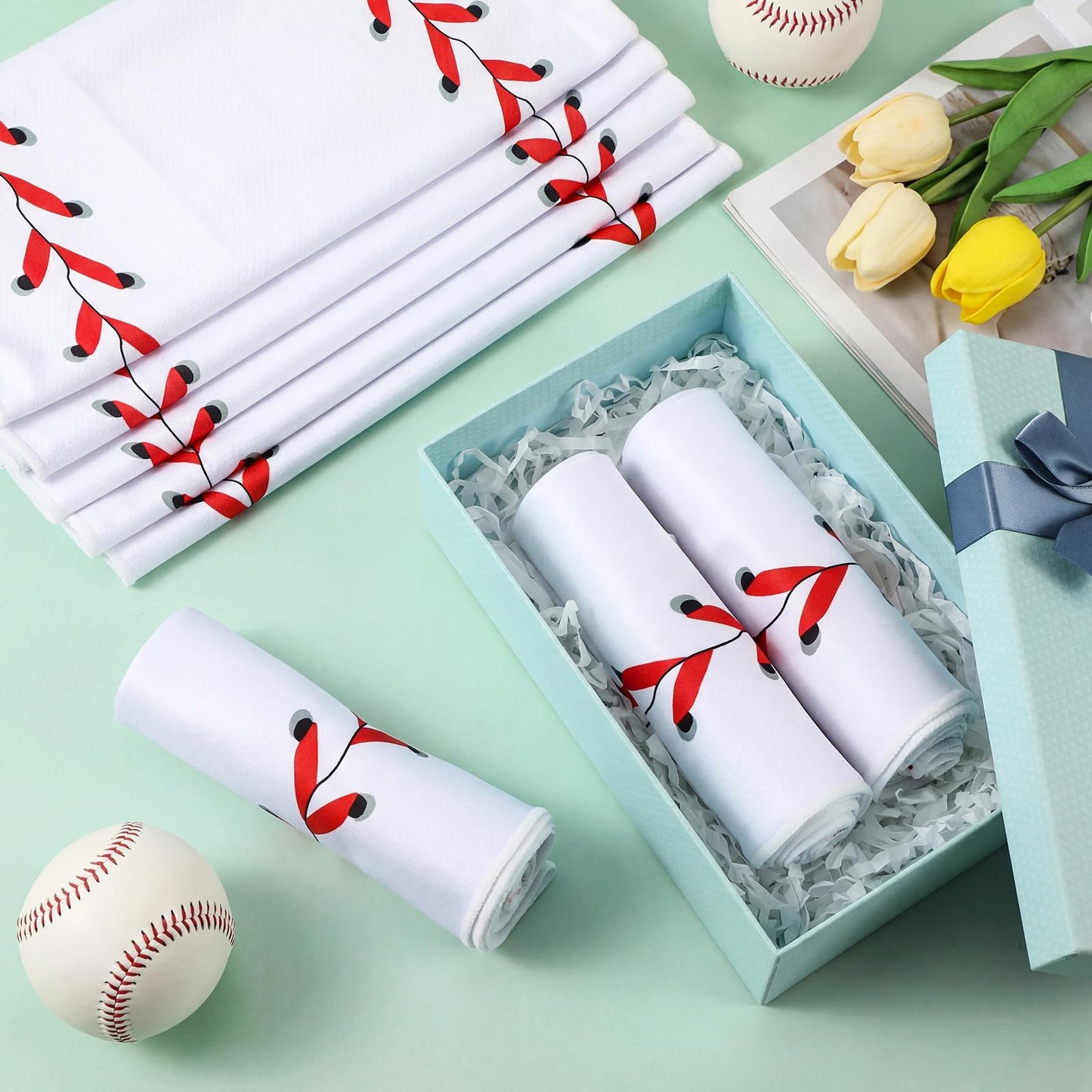 Tegeme 12 Pcs Ice Cream Drip Baseball Cooling Towels, 47"x12" Team Gifts Breathable Chilly Ice Towel, Microfiber Sport Cooling Rags Accessories for Player Gym Running Coach Gift