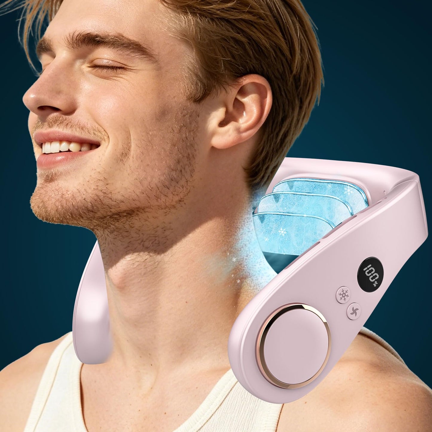 Neck Fan with Cooling Plate,5500mAh Rechargeable, Ultra Quiet Operation, 5 Speeds & 3 Cooling Modes, USB-C Fast Charging, LED Display Battery & Gear, Bladeless Fans that Blow Cold Air for Travel Blue