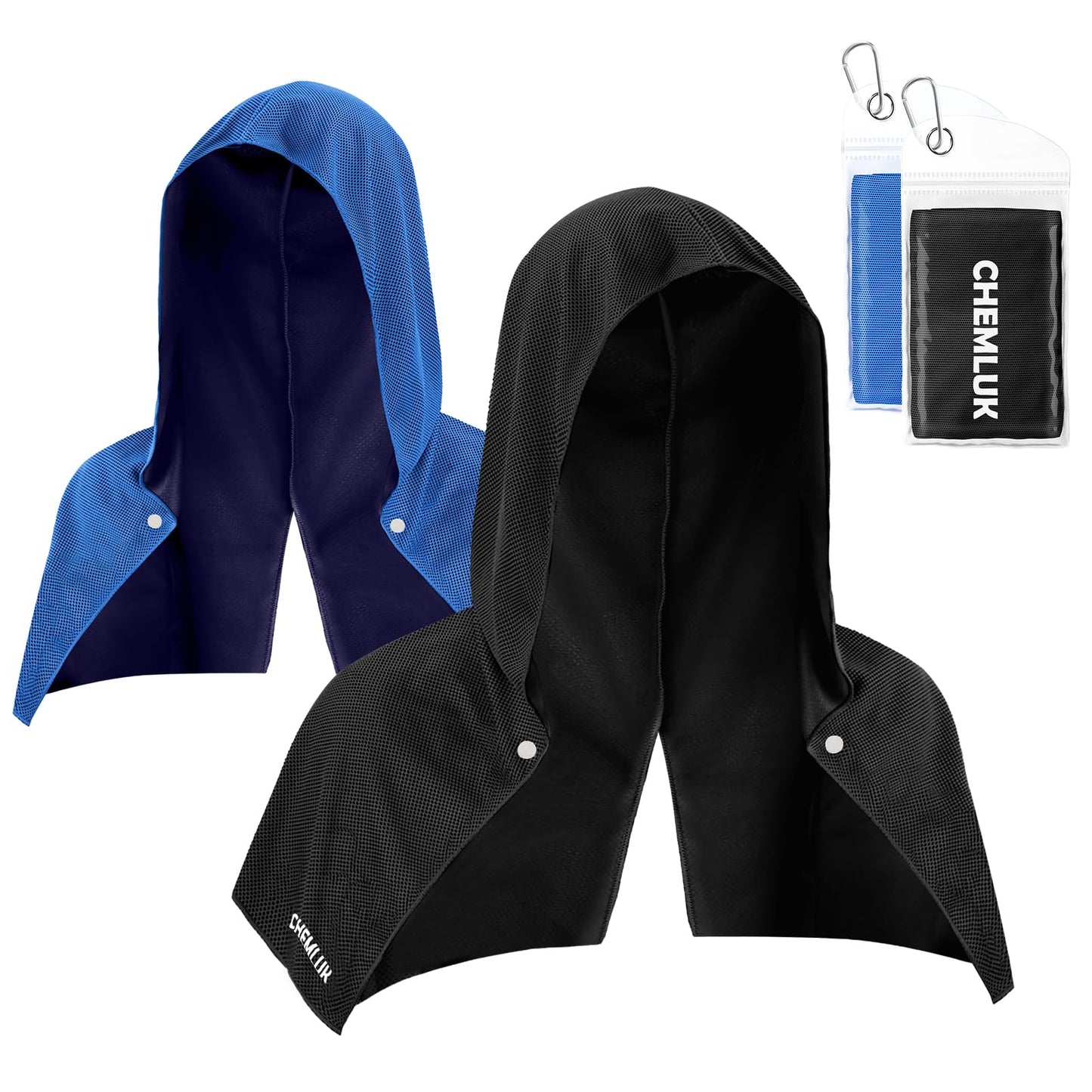 Cooling Rags for Neck: UPF50 Cooling Hoodie Towel with Case 2 Packs | Quick Dry, Chemical-free, Breathable, Soft, Portable, Cooling Towels for Face Hot Weather Workout Baseball Softball Sport