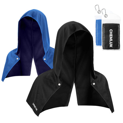 Cooling Rags for Neck: UPF50 Cooling Hoodie Towel with Case 2 Packs | Quick Dry, Chemical-free, Breathable, Soft, Portable, Cooling Towels for Face Hot Weather Workout Baseball Softball Sport