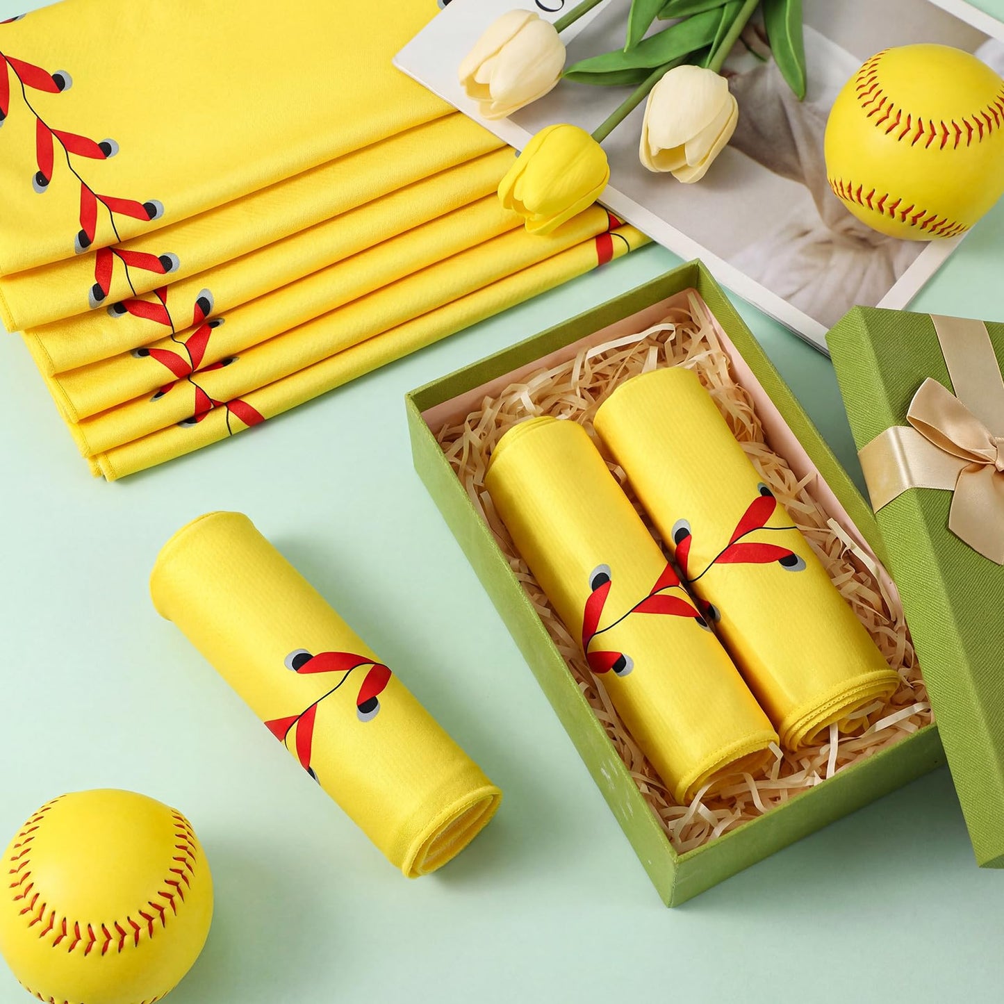Tegeme 12 Pcs Ice Cream Drip Baseball Cooling Towels, 47"x12" Team Gifts Breathable Chilly Ice Towel, Microfiber Sport Cooling Rags Accessories for Player Gym Running Coach Gift