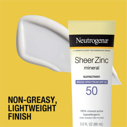 Neutrogena Sheer Zinc Oxide Dry-Touch Face Sunscreen with Broad Spectrum SPF 50, Oil-Free, Non-Comedogenic & Non-Greasy Mineral Sunscreen, 2 fl. oz