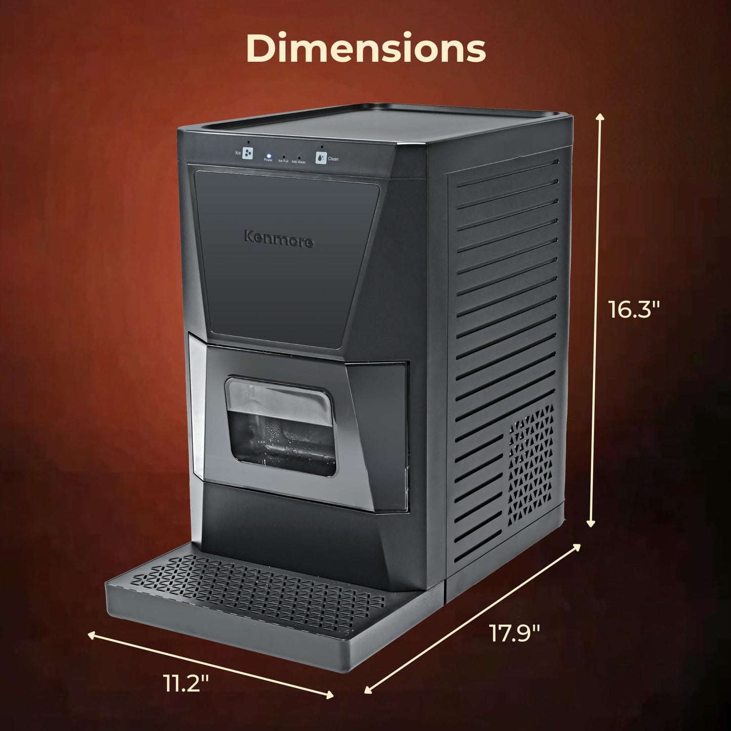 Kenmore Countertop Ice Maker Nugget Machine – Portable Self-Cleaning Máquina de Hacer Hielo para Casa, Crunchy Chewable Pebble Ice, 40lb/24hr Capacity, Stainless Steel