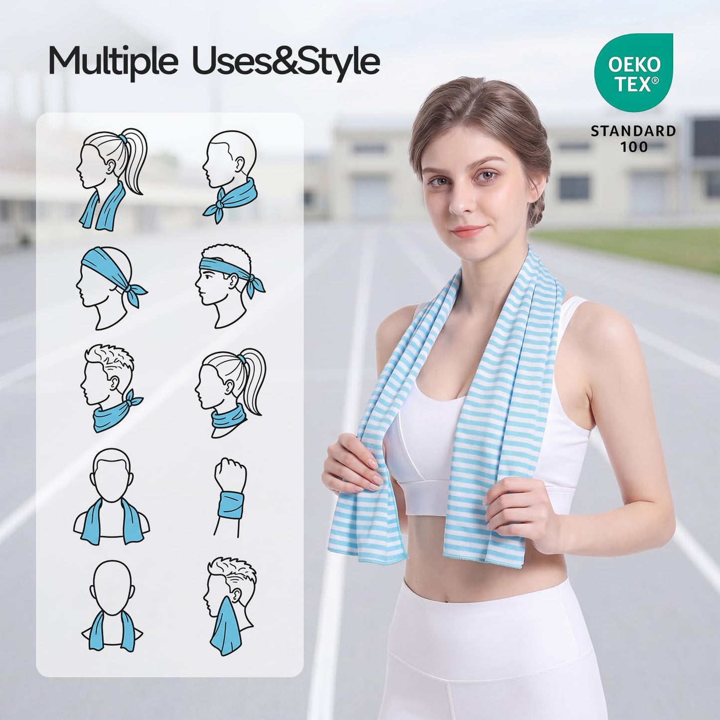 RDEKISS 4 Pack Cooling Towels for Hot Weather (40"x12"), Ice Cool Neck Towel, Soft Breathable Microfiber for Gym, Sport, Running, Yoga, Workout - Gray