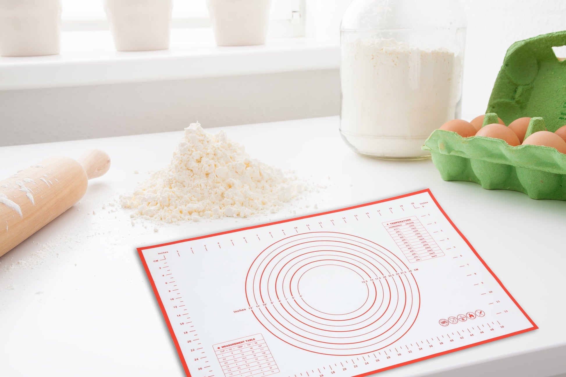 Ergonomic Manual Reusable Silicone 24"x 18" Pastry Mat with Measurements - Multi-Functional Manual Food Chopper & Slicer Detail