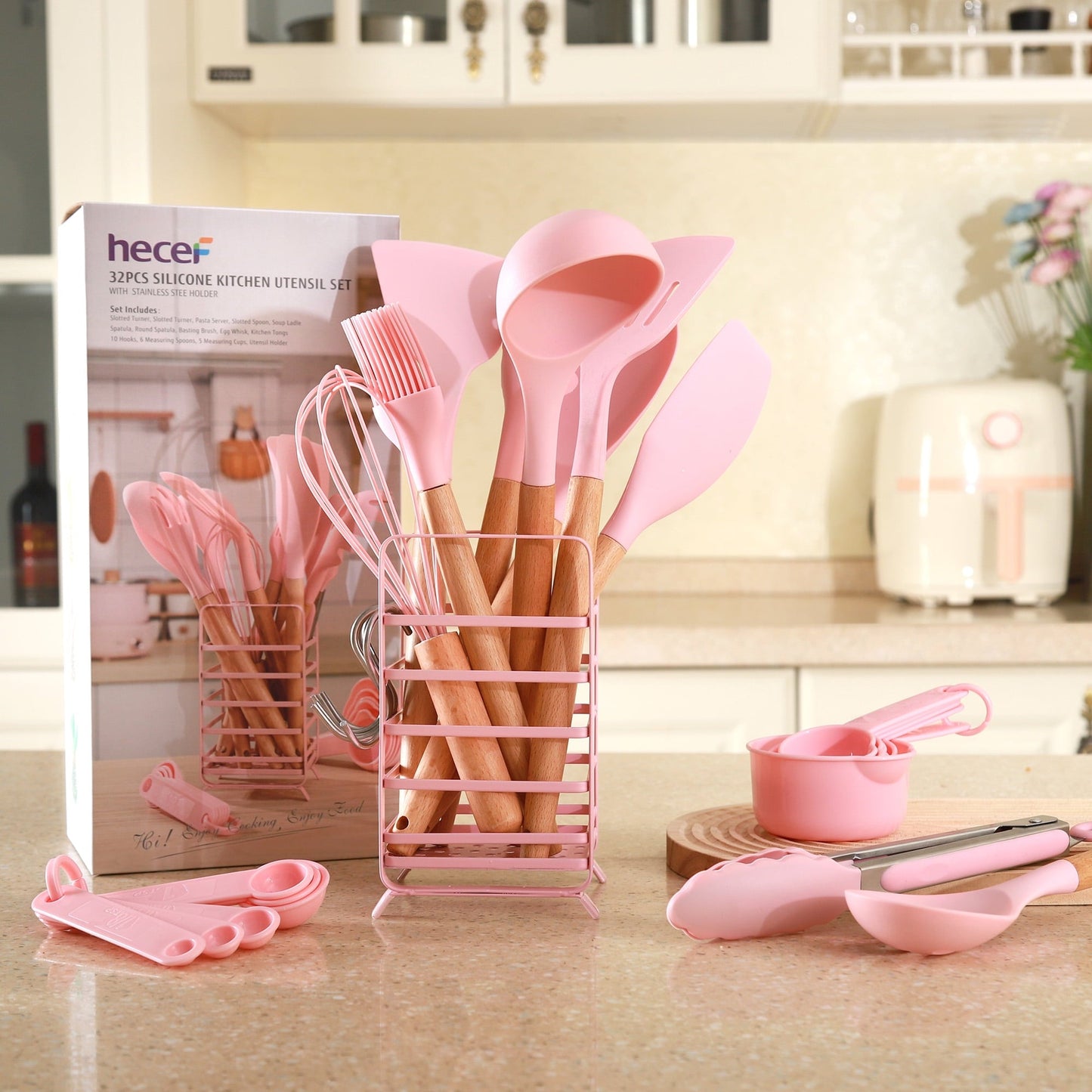 Non-Stick Safe 32 PCS Silicone Cooking Utensils Set, 446°F Heat Resistant for Nonstick Cookware - Premium Stainless Steel Cooking Utensil for Non-Stick Pots Detail