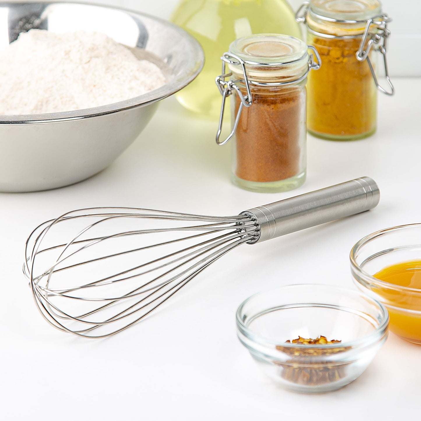 Ergonomic Manual 10" Stainless Steel Balloon Whisk - Innovative Kitchen Helper for Modern Cooking Detail