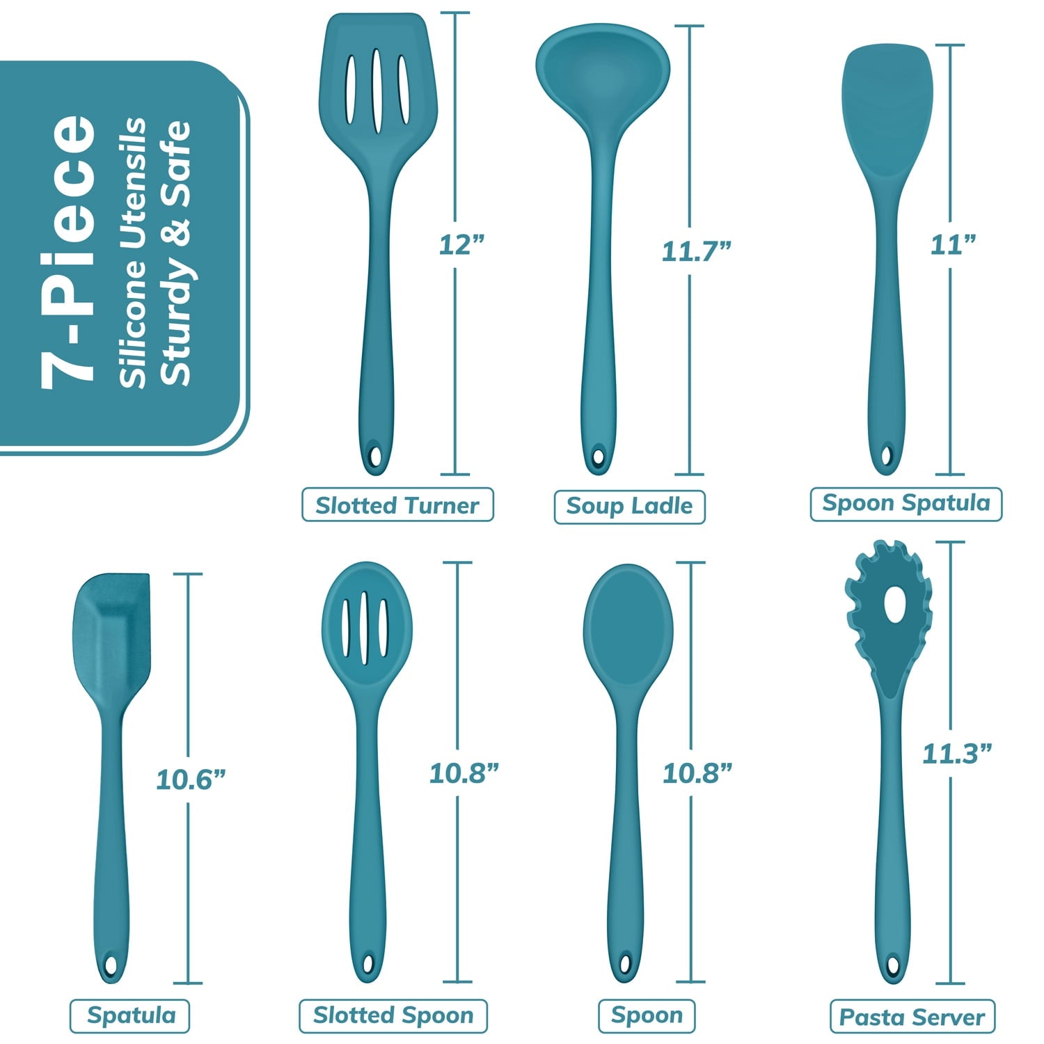 Seamless One-Piece 7-Piece Silicone Cooking Utensils Set, Blue Kitchen Utensils, Non-stick Gadgets Tools Include Slotted Turner, Soup La... - Premium Stainless Steel Cooking Utensil for Non-Stick Pots Detail