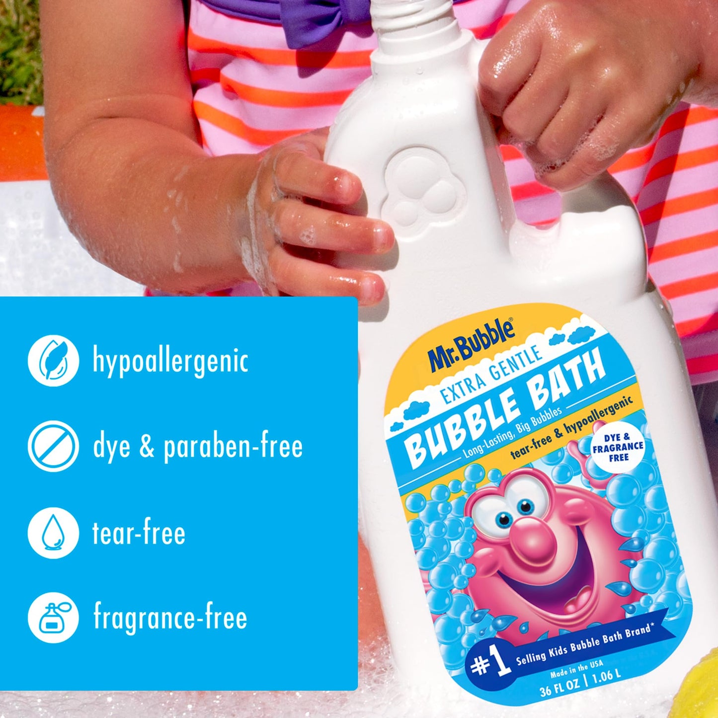 Mr. Bubble Extra Gentle Bubble Bath - Hypoallergenic, Tear Free Bubble Bath Solution Perfect for Sensitive Skin (Pack of 2 Bottles, 16 fl oz Each)