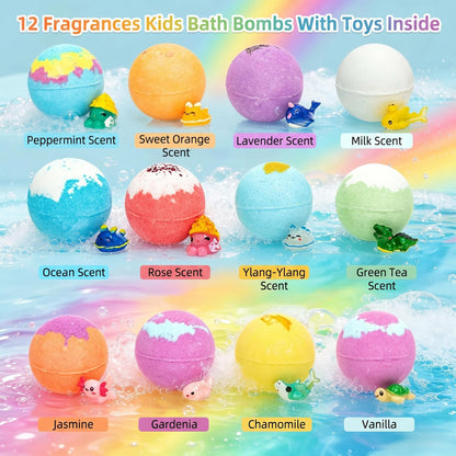 Bath Bombs with Surprise Inside, 12 Pack Fizzy Bath Bombs with Animal Figures Inside, Play Fizz Bubble Bath Gift Set with Natural Bath Bombs, Colorful Sea Salt Bath Balls Gifts (Zoo)