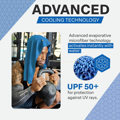 COLD FACTOR Instant Cooling Hoodie Towel – Advanced Chemical-Free Evaporative Cooling Technology – UPF 50+, 2+ Hours Cooling