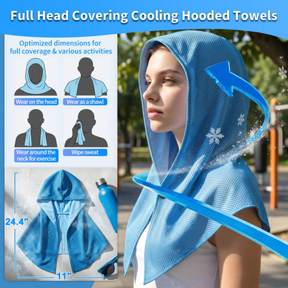 Cooling Hoodie Towels for Men and Women - Double-Layer Breathable PVA Cooling Towels for Neck and Face, Instant Cold Hooded Ice Towel for Sports, Gym, Hiking, Cycling in Hot Weather (Gray)