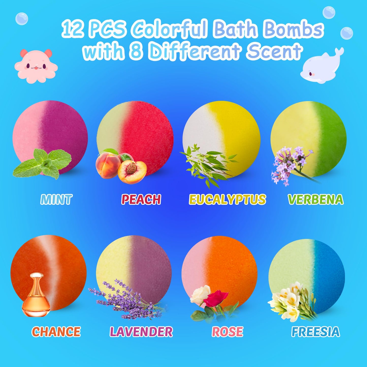 Bath Bombs for Kids, 12 Pcs Bath Bombs with Glow in The Dark Animal Surprise Inside, Handmade Organic Bubble Bath Ball Gift Set for Boys and Girls, Gift for Birthday Christmas Easter